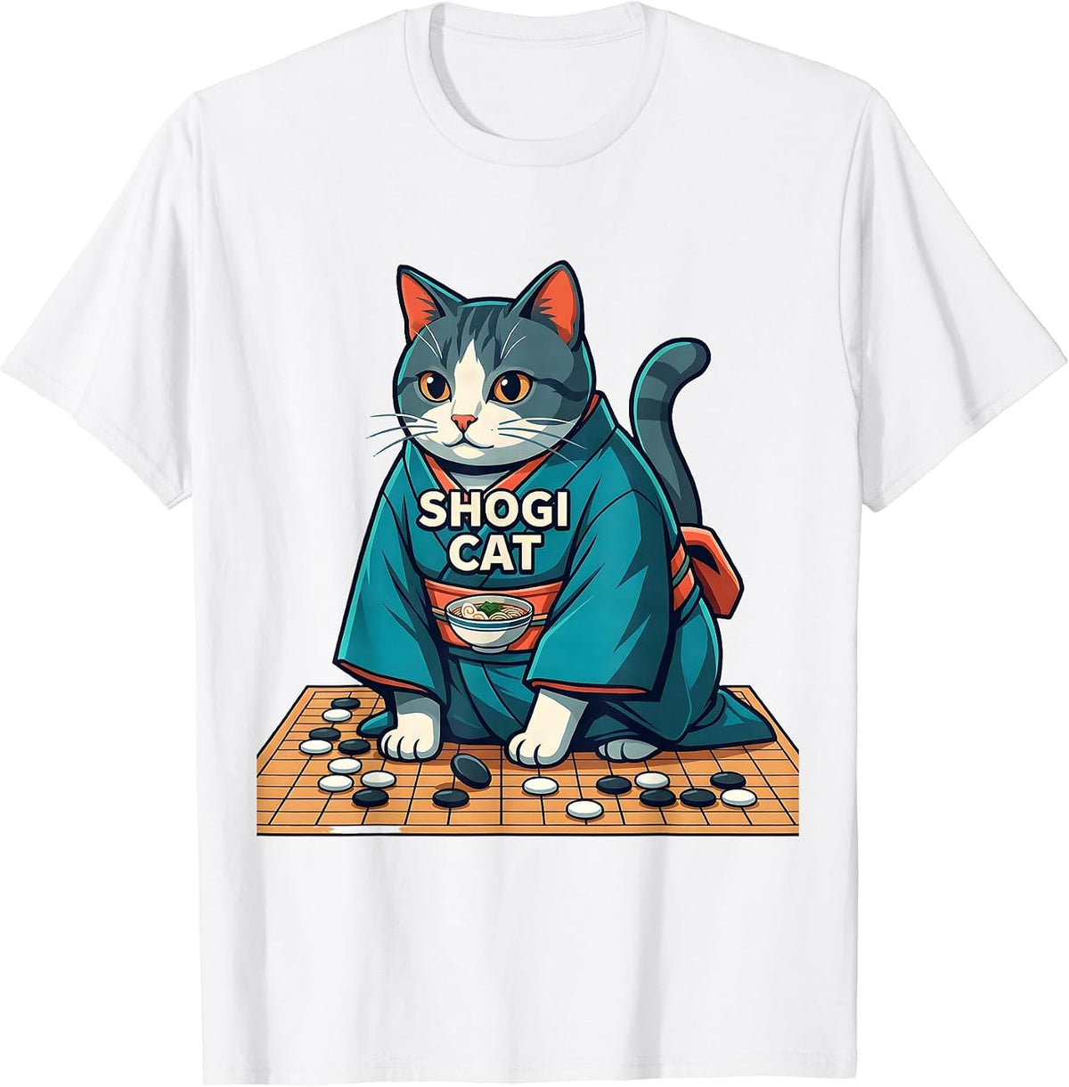 Men's Shogi Cat Funny Anime Gaming Ramen Cat Lover Gift T-Shirt - White