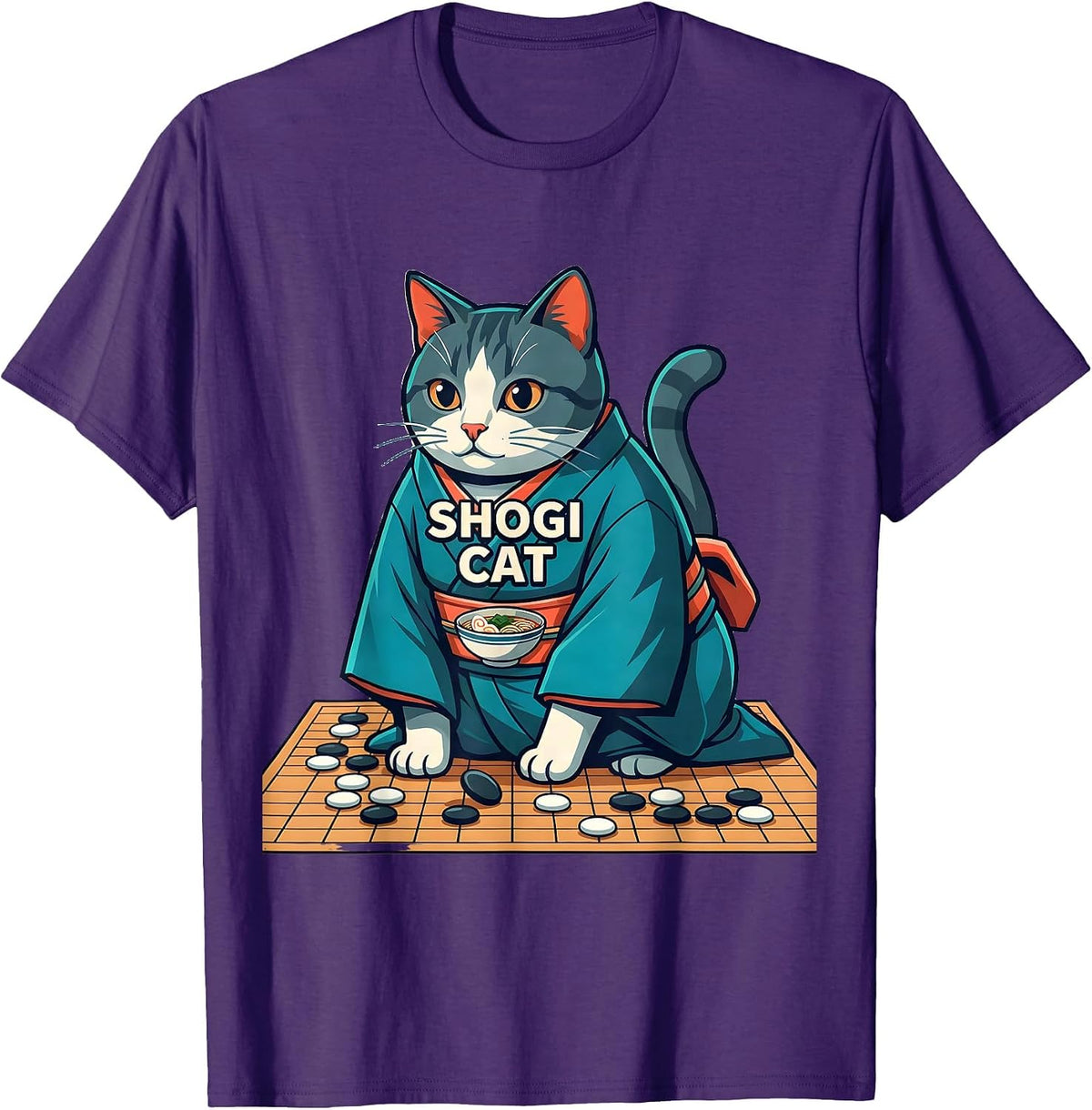 Men's Shogi Cat Funny Anime Gaming Ramen Cat Lover Gift T-Shirt - Purple
