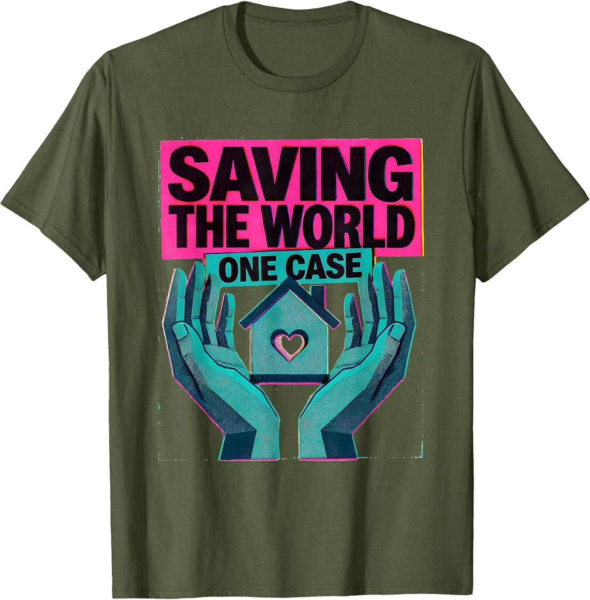 Men's Saving the World One Case Social Worker Design T-Shirt - Olive Green