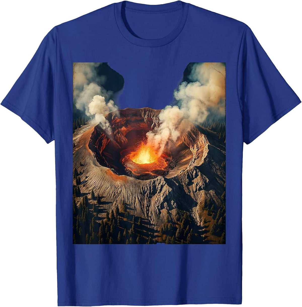 Men's Mexico Volcanic Crater Glowing Night Illustration T-Shirt - Royal Blue