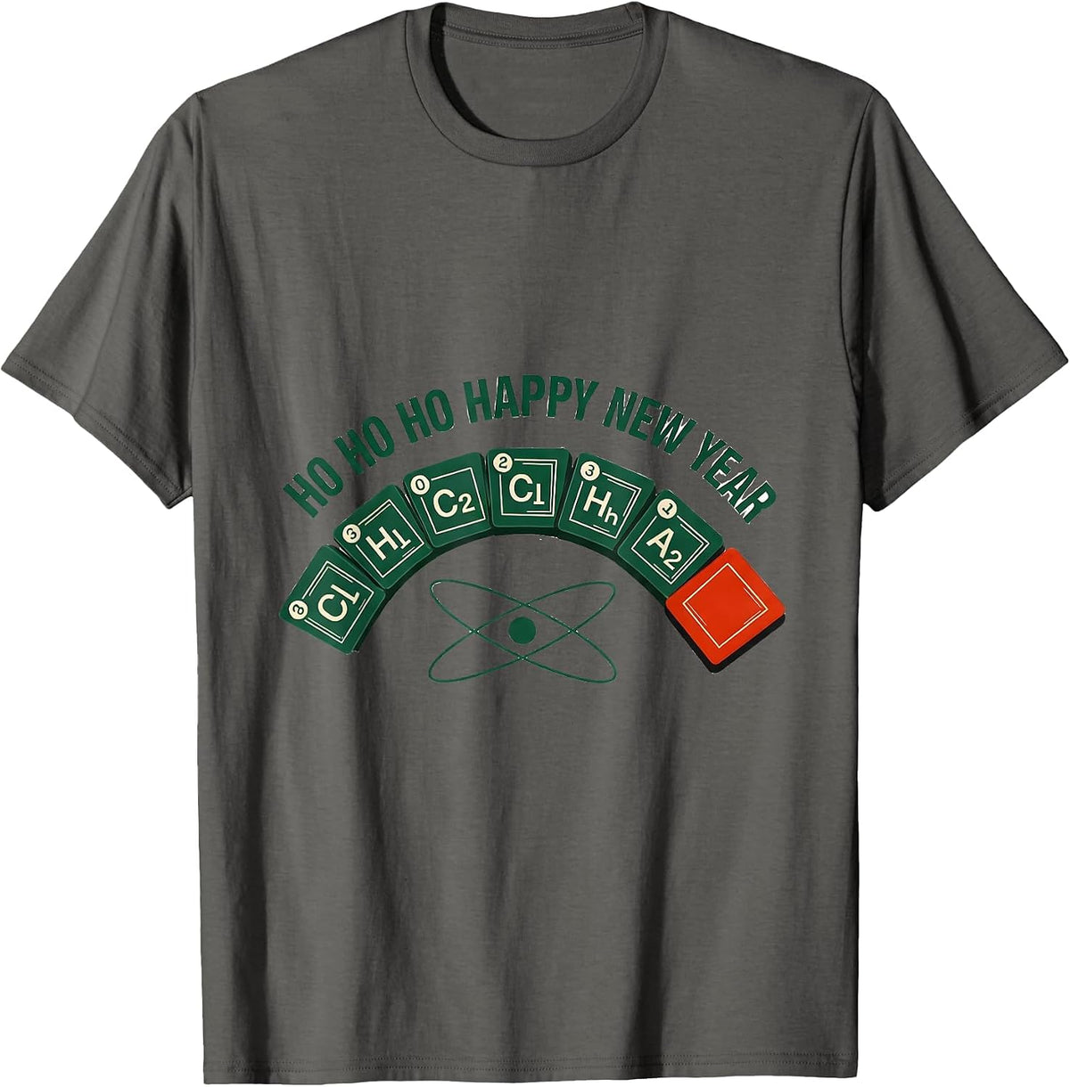 Men's Ho Ho Ho Happy New Year Funny Periodic Table Chemistry Pun T-Shirt - Asphalt Grey