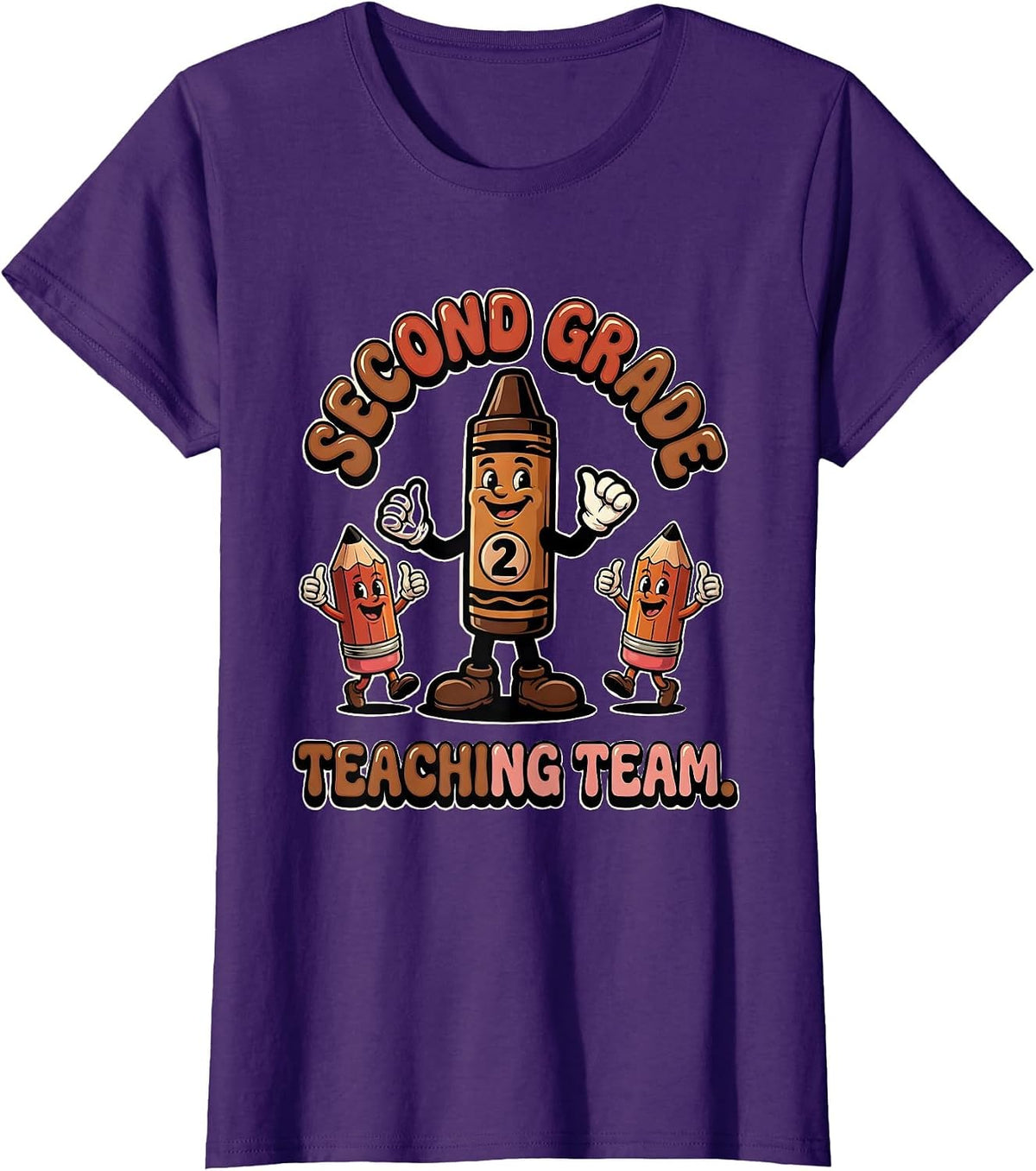 Women's Second Grade Teaching Team Retro Teacher Appreciation Humor T-Shirt - Purple