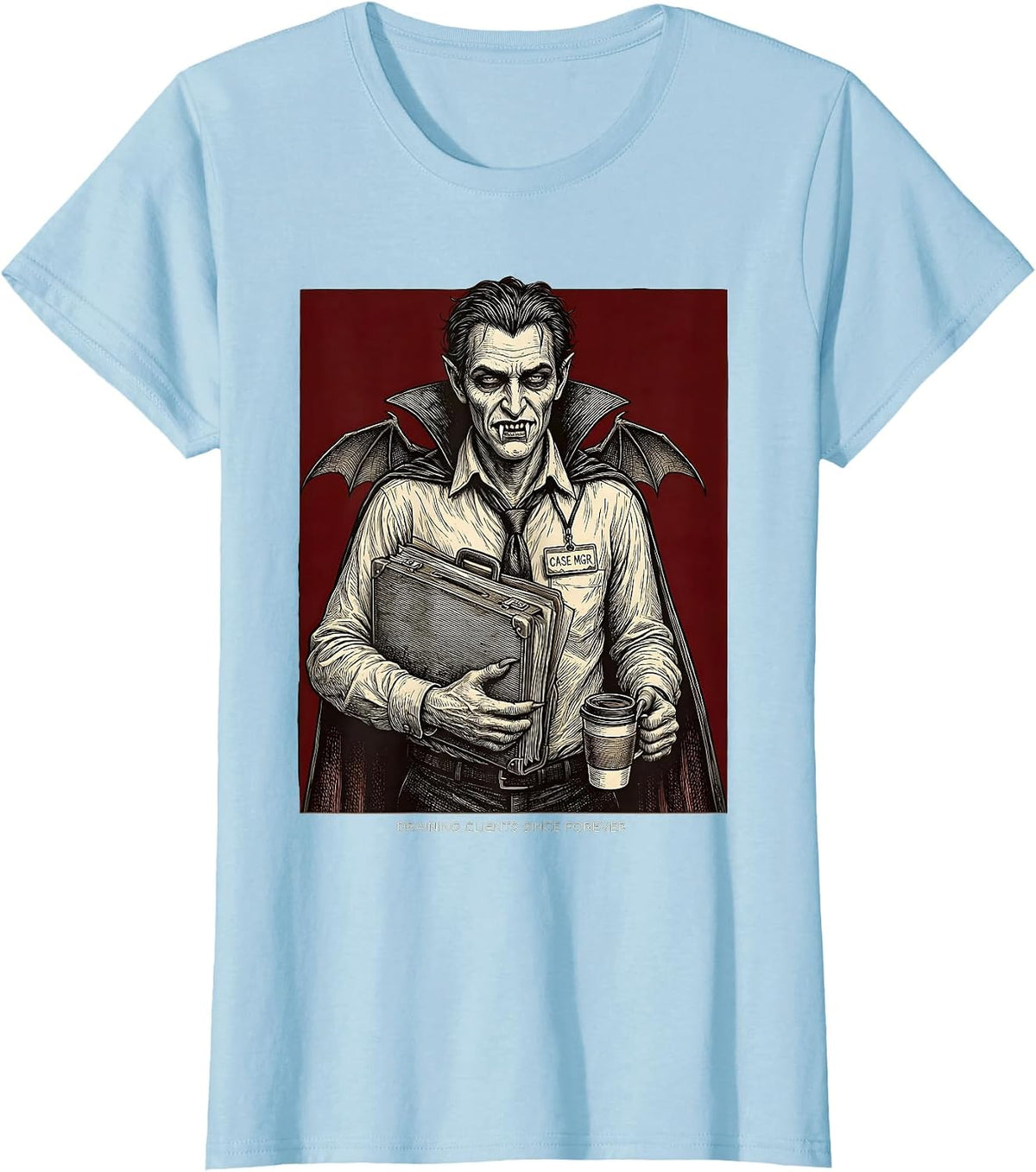 Women's Halloween Funny Social Worker Vampire Design T-Shirt - Baby Blue