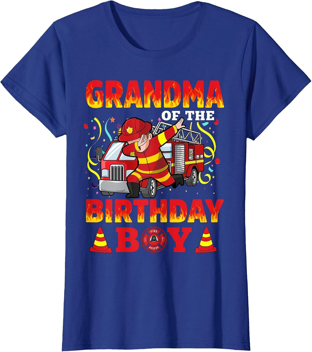 Grandma of The Birthday Boy Fire Truck Firefighter Boys T-Shirt - Royal Blue
