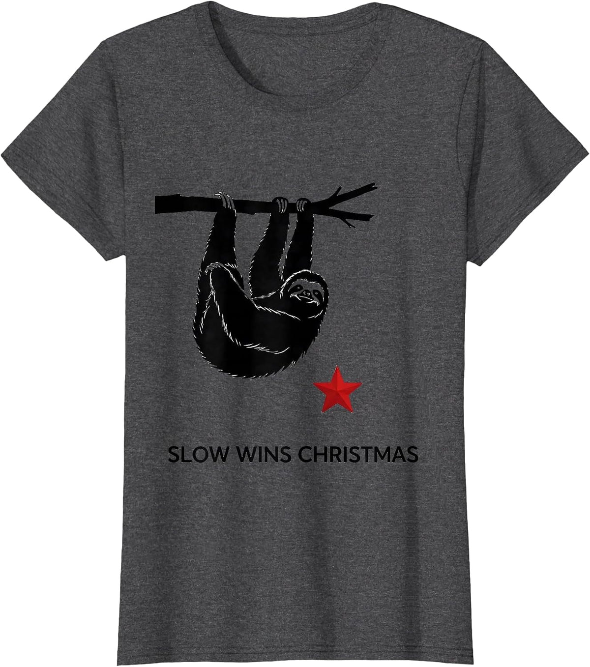 Women's Slow Wins Christmas Funny Sloth Lover Holiday Humor T-Shirt - Dark Heather Grey