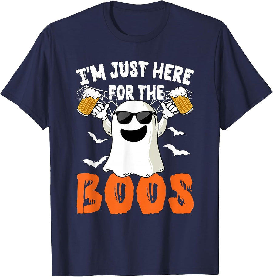 I'm Just Here for The Boos Cute Ghost Halloween Costume T-Shirt - Navy Blue