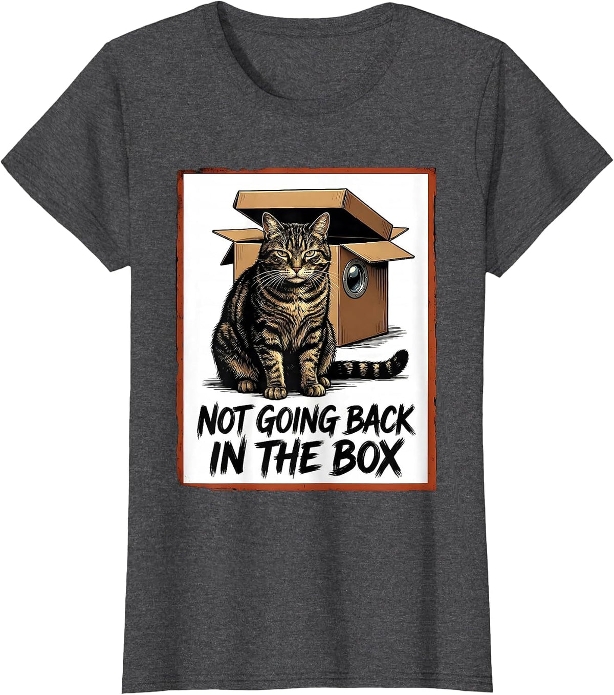 Women's Not Going Back In The Box Funny Quantum Physics Cat Lover T-Shirt - Dark Heather Grey