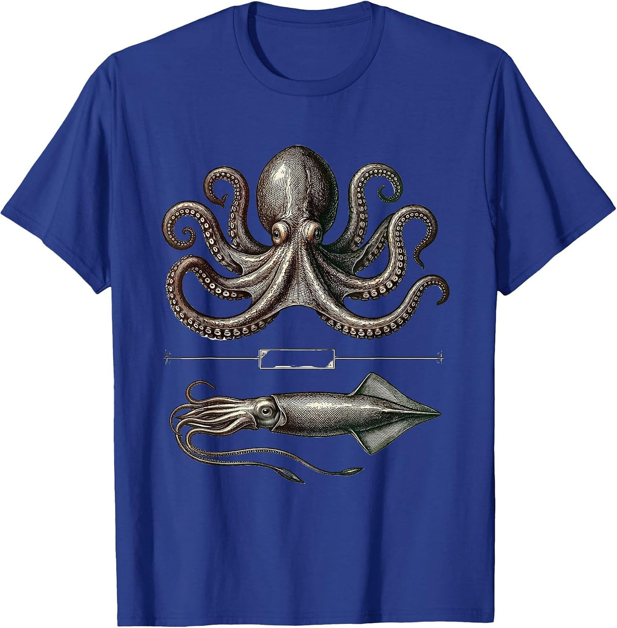 Octopus Squid Crosshatch Etching Marine Biology Enthusiast T-Shirt - Royal Blue