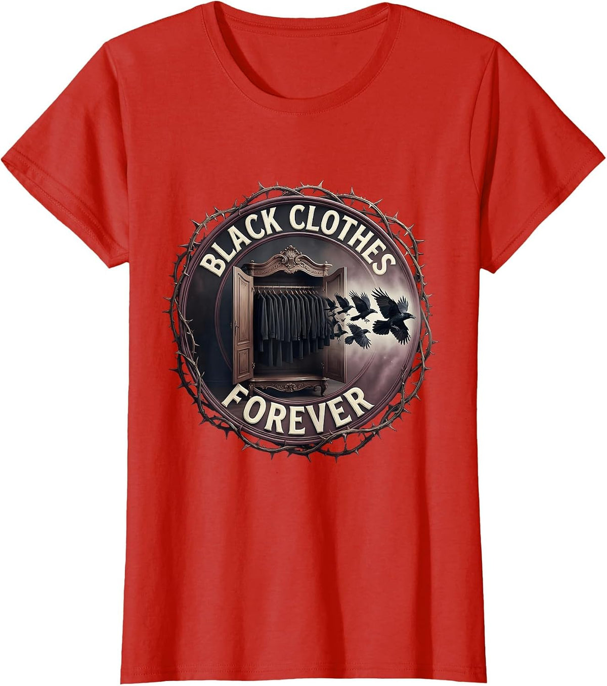 Black Clothes Forever Gothic Dark Aesthetic Design T-Shirt - Red