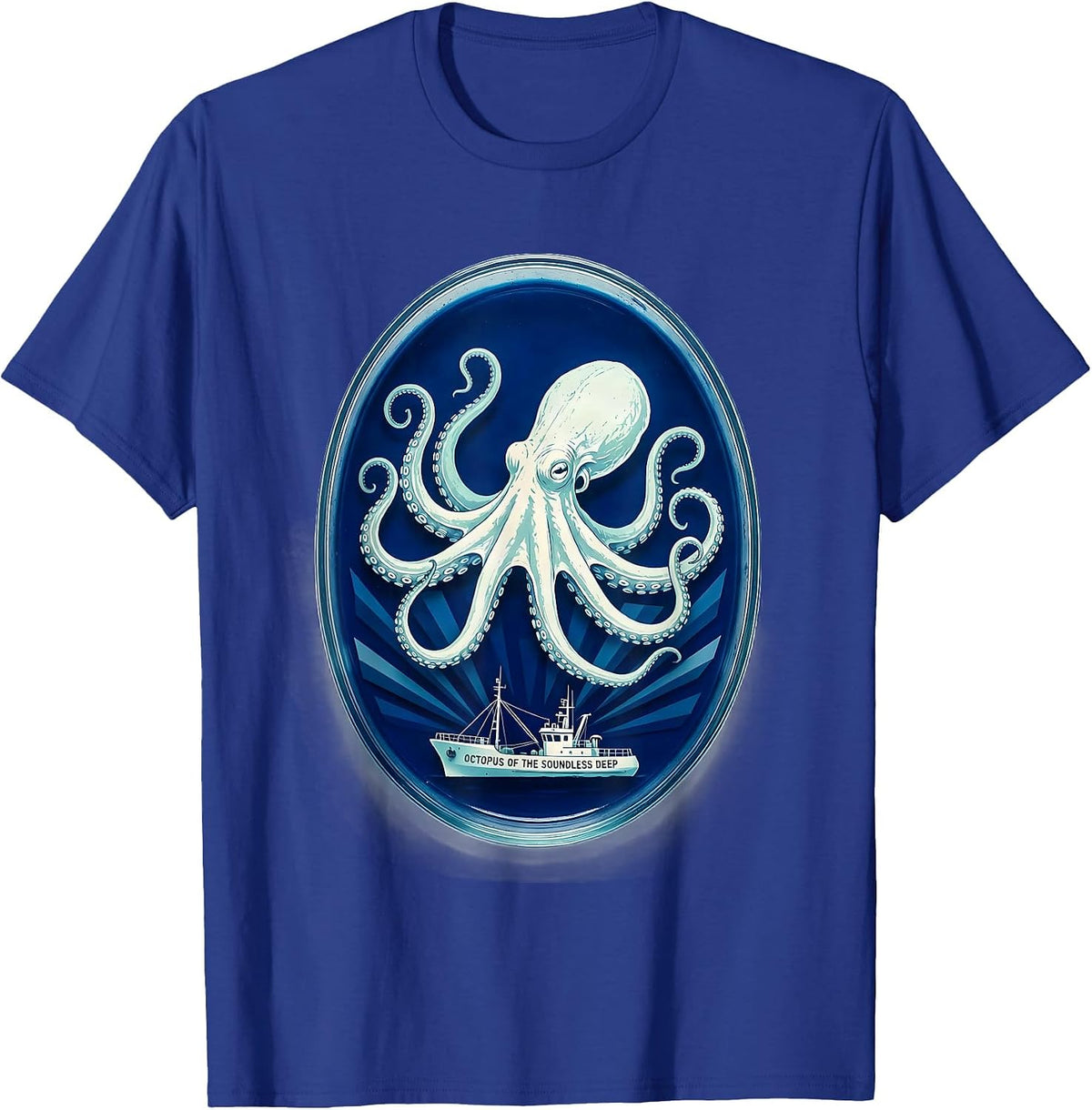 Men's Octopus of the Soundless Deep Cyanotype Ocean Animal Lover T-Shirt - Royal Blue