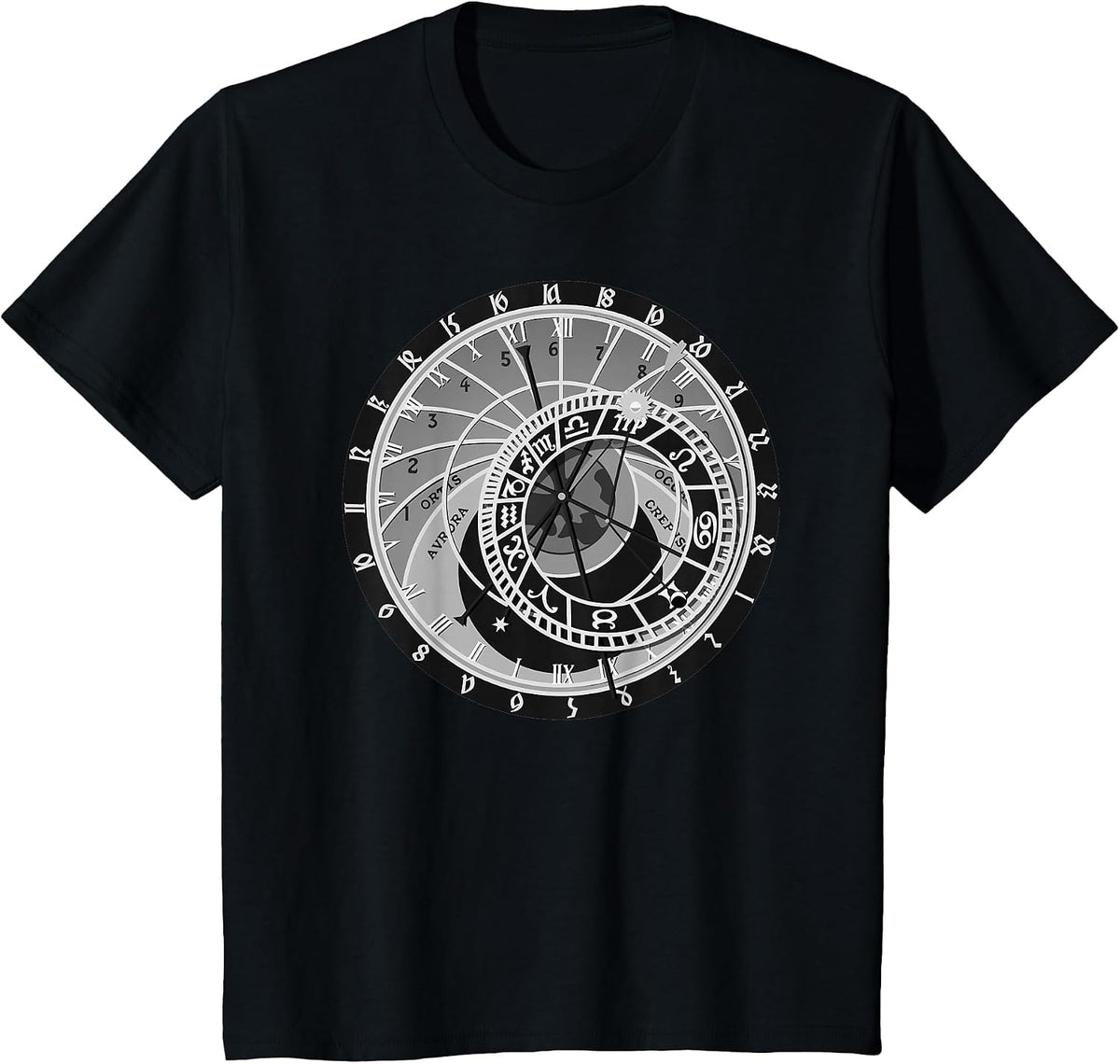 Prague Astronomical Clock T-Shirt Astrology Tee T-Shirt - Black