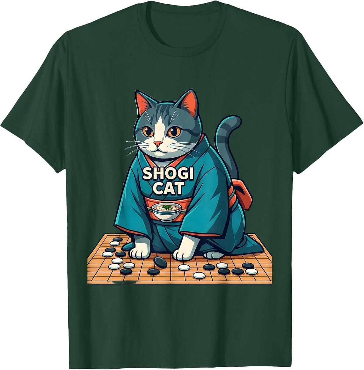 Men's Shogi Cat Funny Anime Gaming Ramen Cat Lover Gift T-Shirt - Dark Green