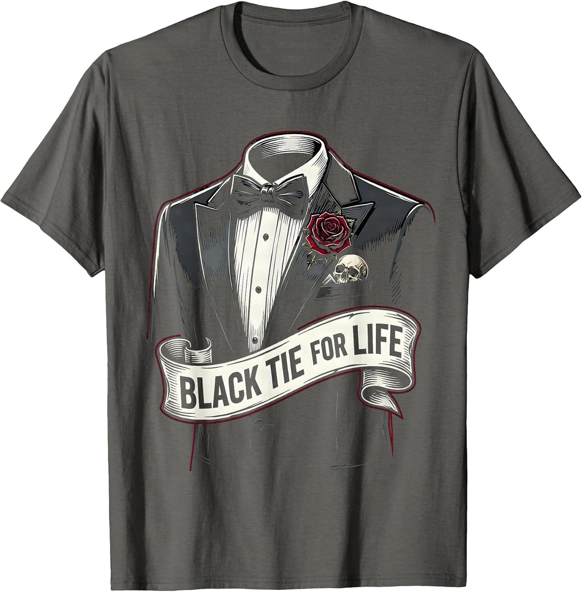 Men's Black Tie For Life Tuxedo Graphic Design T-Shirt - Asphalt Grey