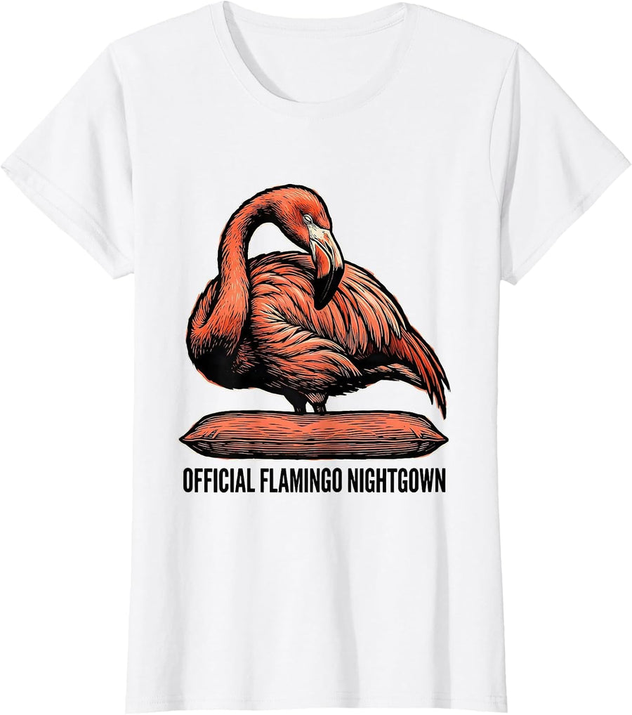 Women's Official Flamingo Nightgown Animal Sleepshirt Pajama Humor T-Shirt - White