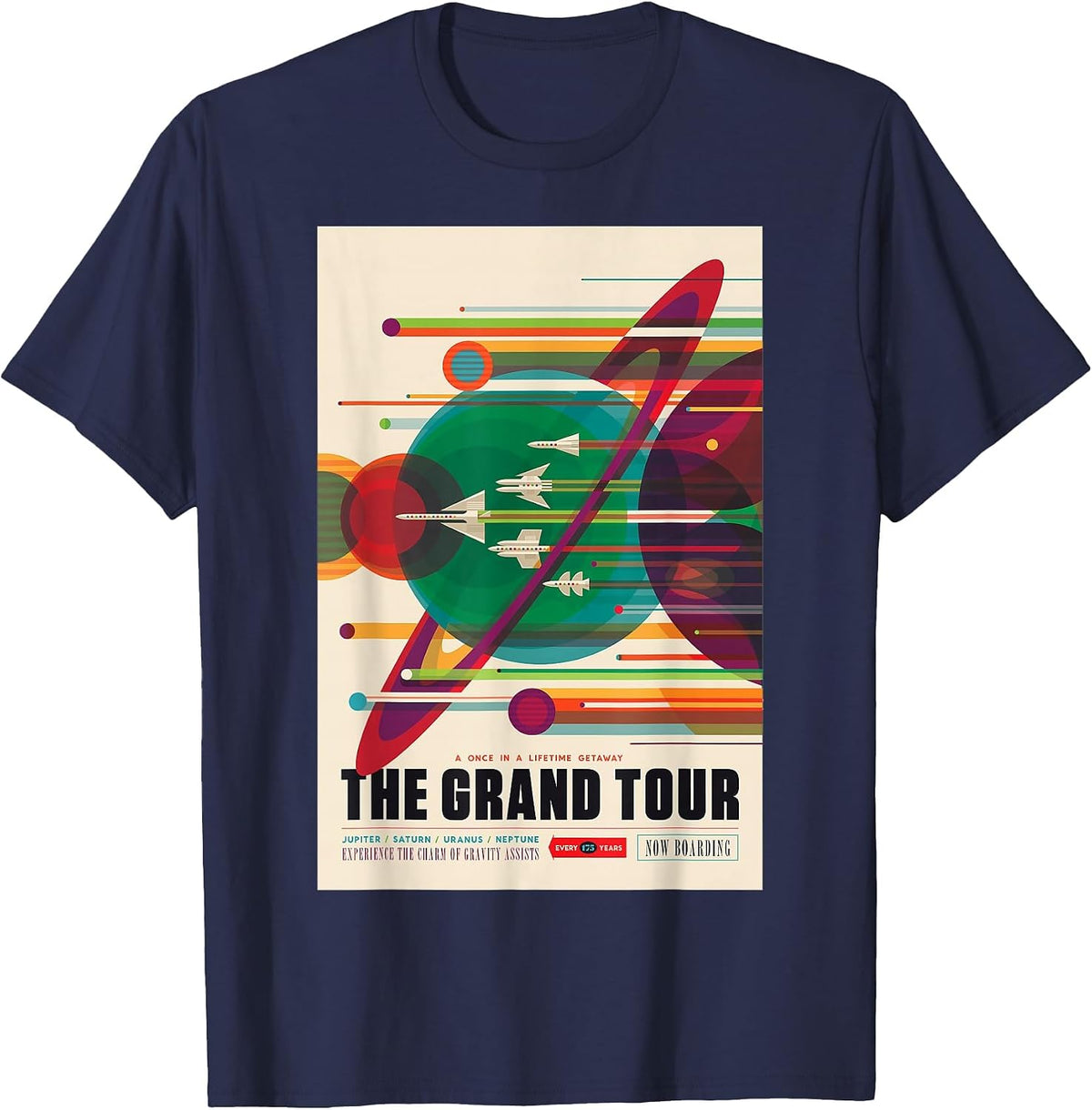 Nerdy Vintage Grand Tour NASA Space Travel Science Teacher T-Shirt - Navy Blue