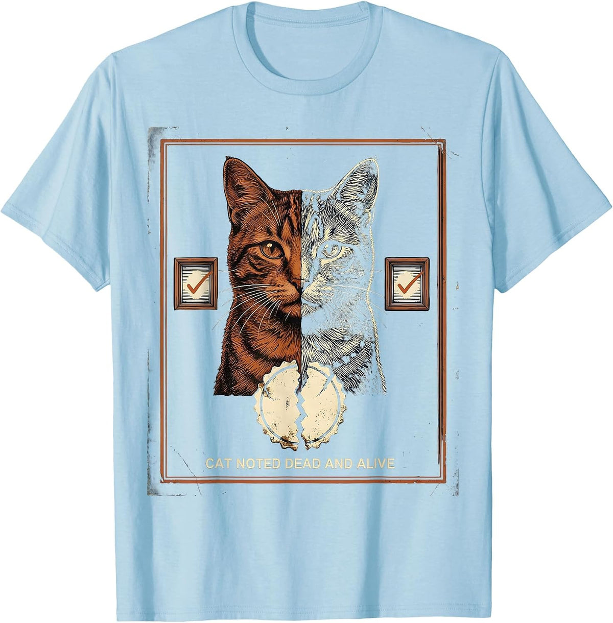 Men's Cat Noted Dead And Alive Vintage Quantum Physics Humor T-Shirt - Baby Blue