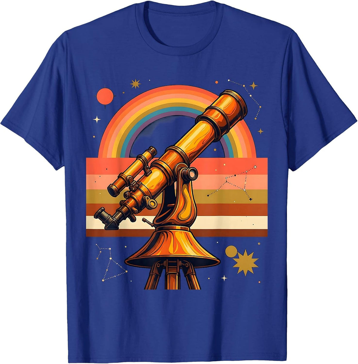 Stargazing Telescope Night Sky Illustration T-Shirt - Royal Blue