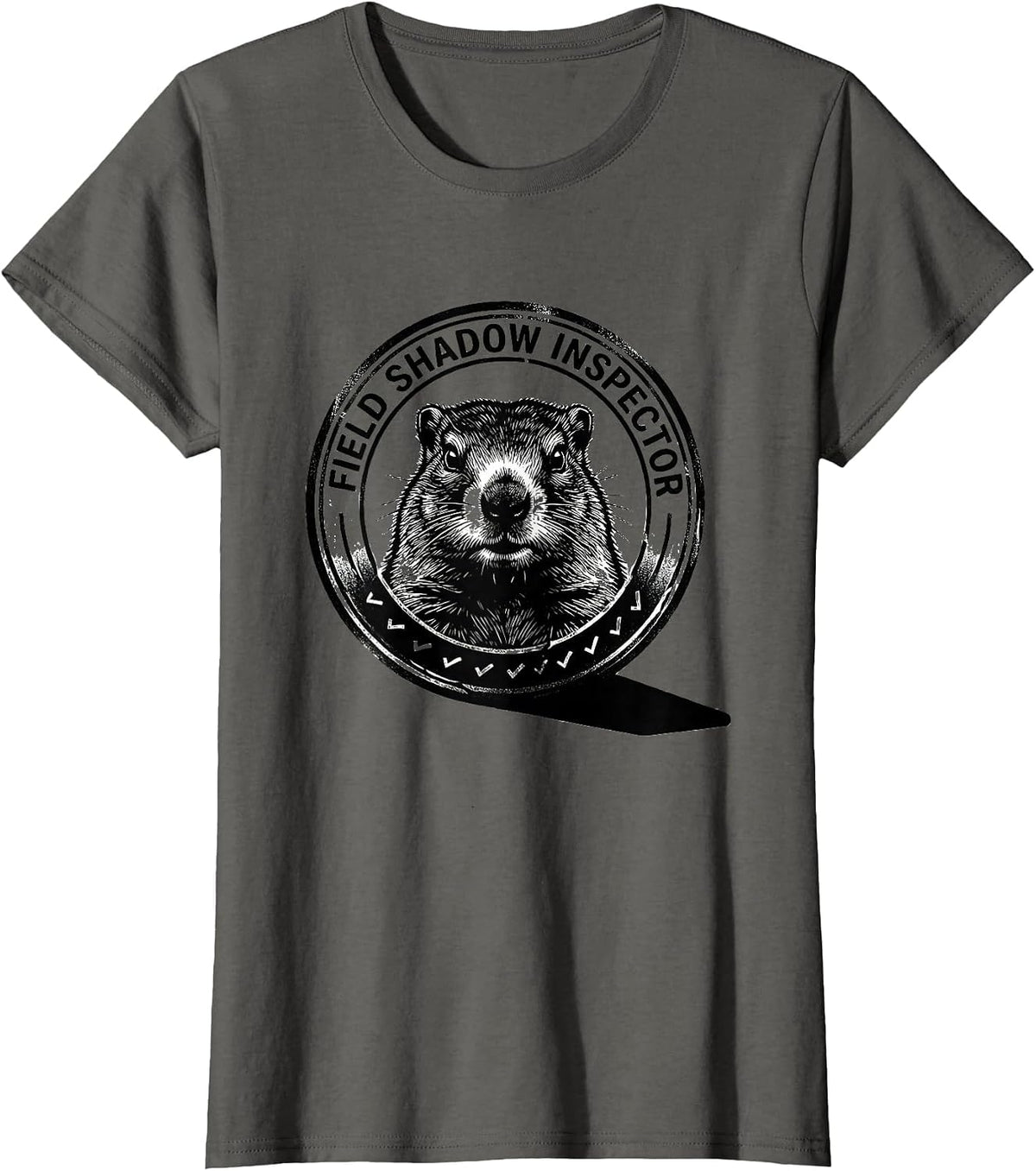 Women's Field Shadow Inspector Funny Groundhog Day Woodchuck Humor T-Shirt - Asphalt Grey