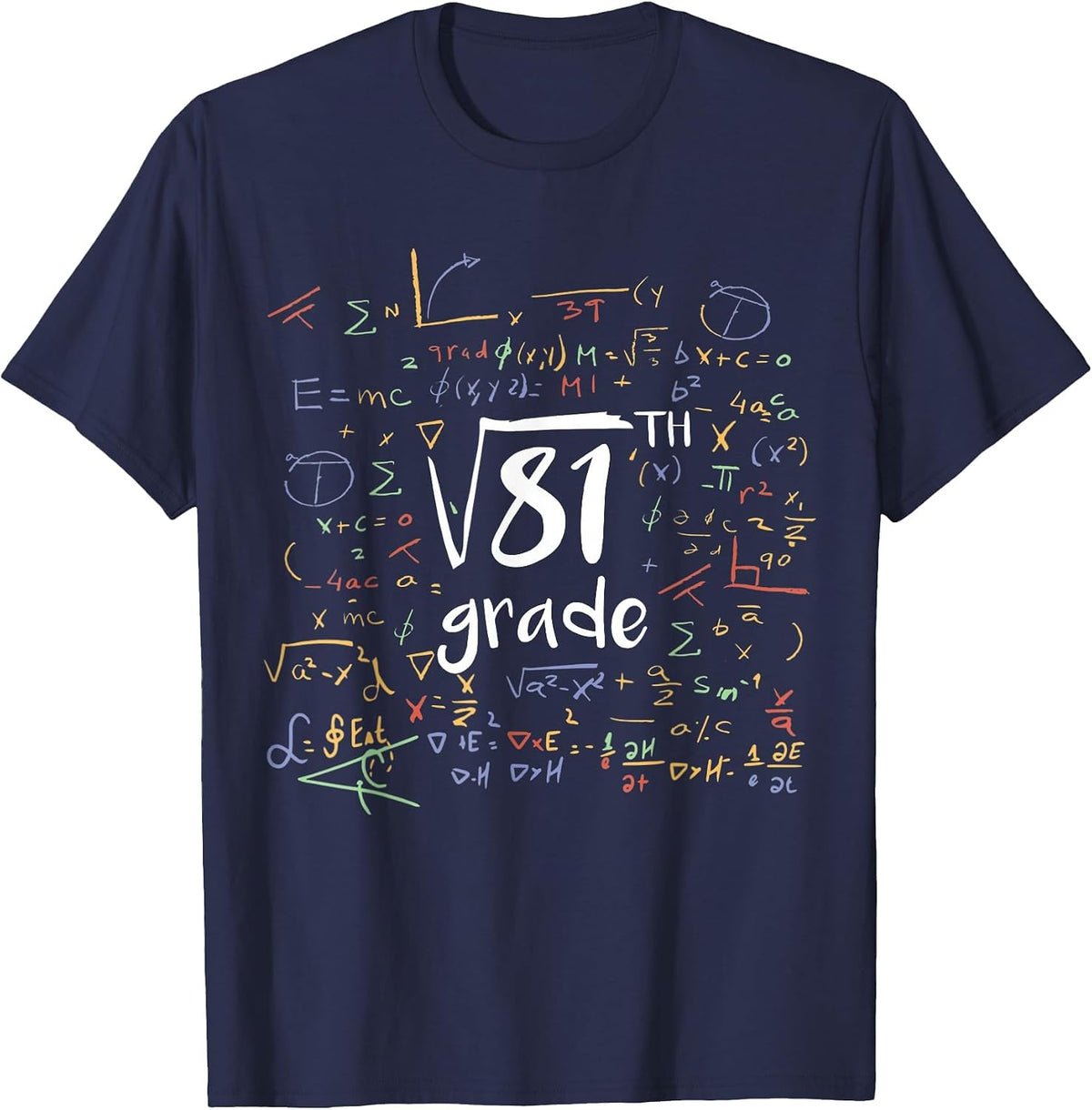First Day of School 9th Grade Square Root of 81 Math Teacher T-Shirt - Navy Blue