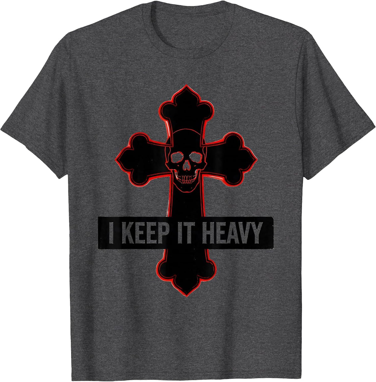 I Keep It Heavy Gothic Skull Alt Y2K Emo Aesthetic T-Shirt - Dark Heather Grey