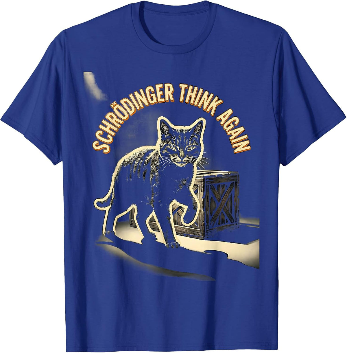 Schrödinger Think Again Funny Physics Cat Lover Science T-Shirt - Royal Blue