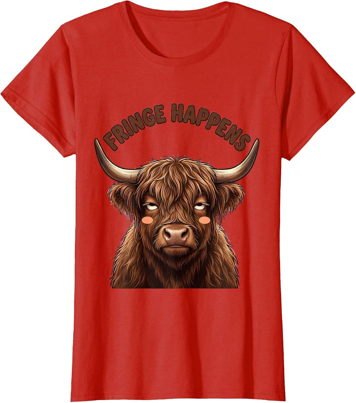 Fringe Happens Cute Kawaii Highland Cow Farm Animal Lover T-Shirt - Red