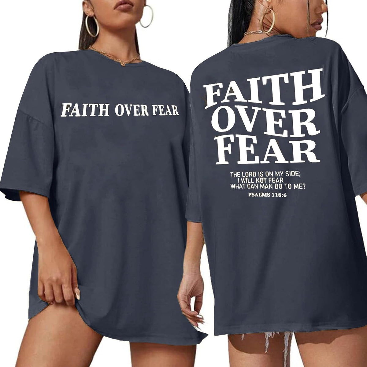 Faith Over Fear Tee Shirt Women Oversized Christian Religious Sayings Tshirts Short Sleeve Tee Tops - Grey