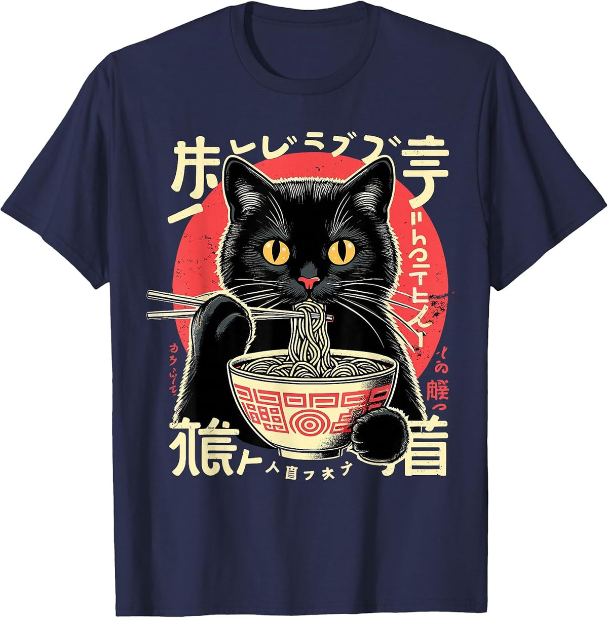 Anime Cat Ramen Japanese Kawaii Cats T-Shirt - Navy Blue