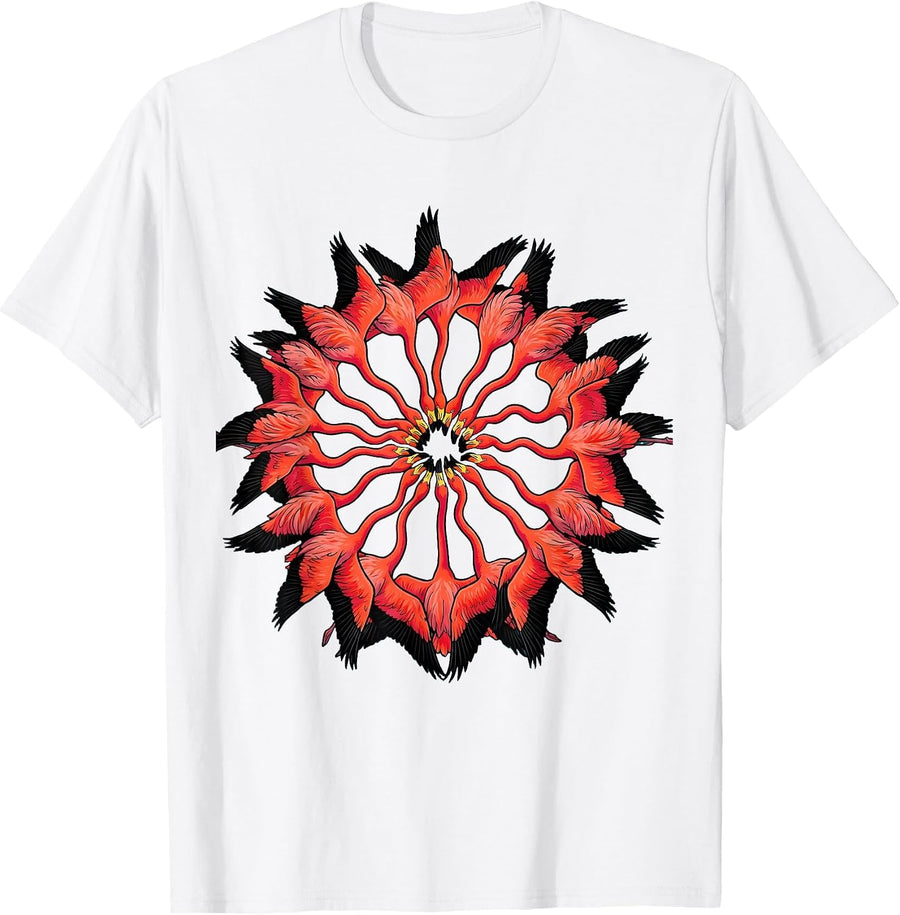 Men's Flamingo Flock Aerial View Graphic Design T-Shirt - White