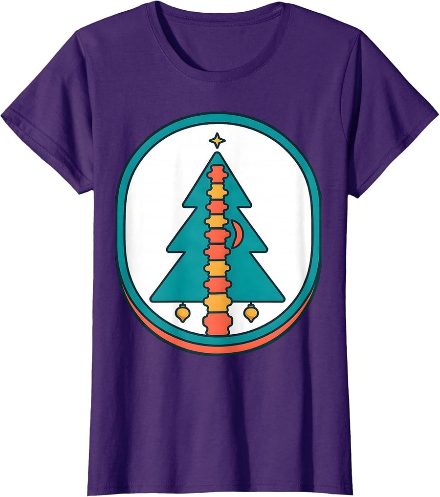 Vertebrae Evergreen Spine Humor Chiropractor Gift T-Shirt, Women, Purple, Large - As Pictured