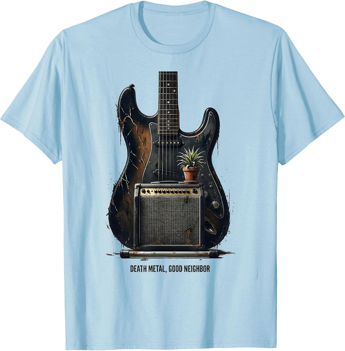Men's Death Metal Good Neighbor Funny Heavy Metal Fan Metalhead T-Shirt - Baby Blue