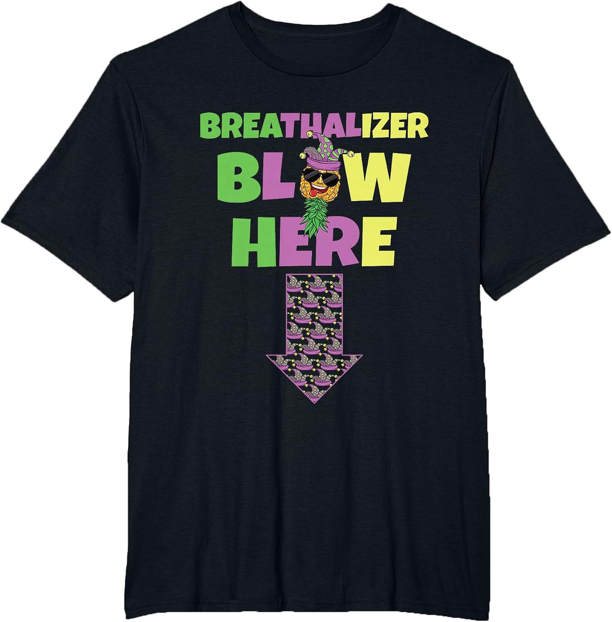 Breathalizer Blow Here Mardi Gras Pineapple Swinger Men T-Shirt - Black