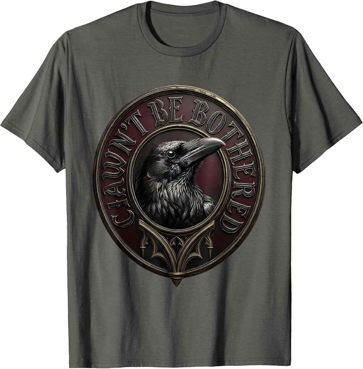 Men's Cawn't Be Bothered Gothic Crow Humor Dark Whimsical Bird T-Shirt - Asphalt Grey