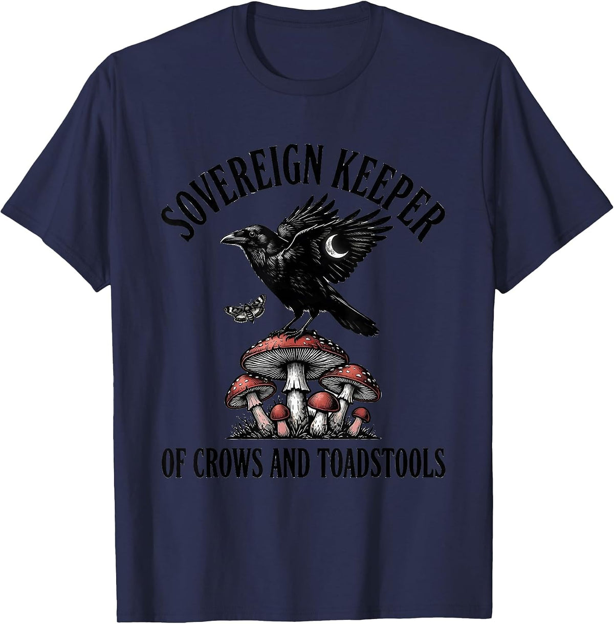 Sovereign Keeper of Crows and Toadstools Gothic T-Shirt - Navy Blue
