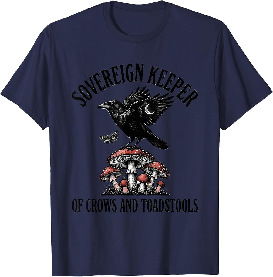 Sovereign Keeper of Crows and Toadstools Gothic T-Shirt - Navy Blue