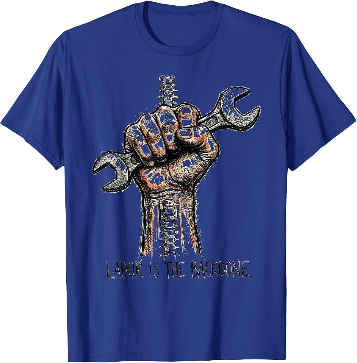 Labor Is the Backbone Labor Day Graphic Design T-Shirt - Royal Blue