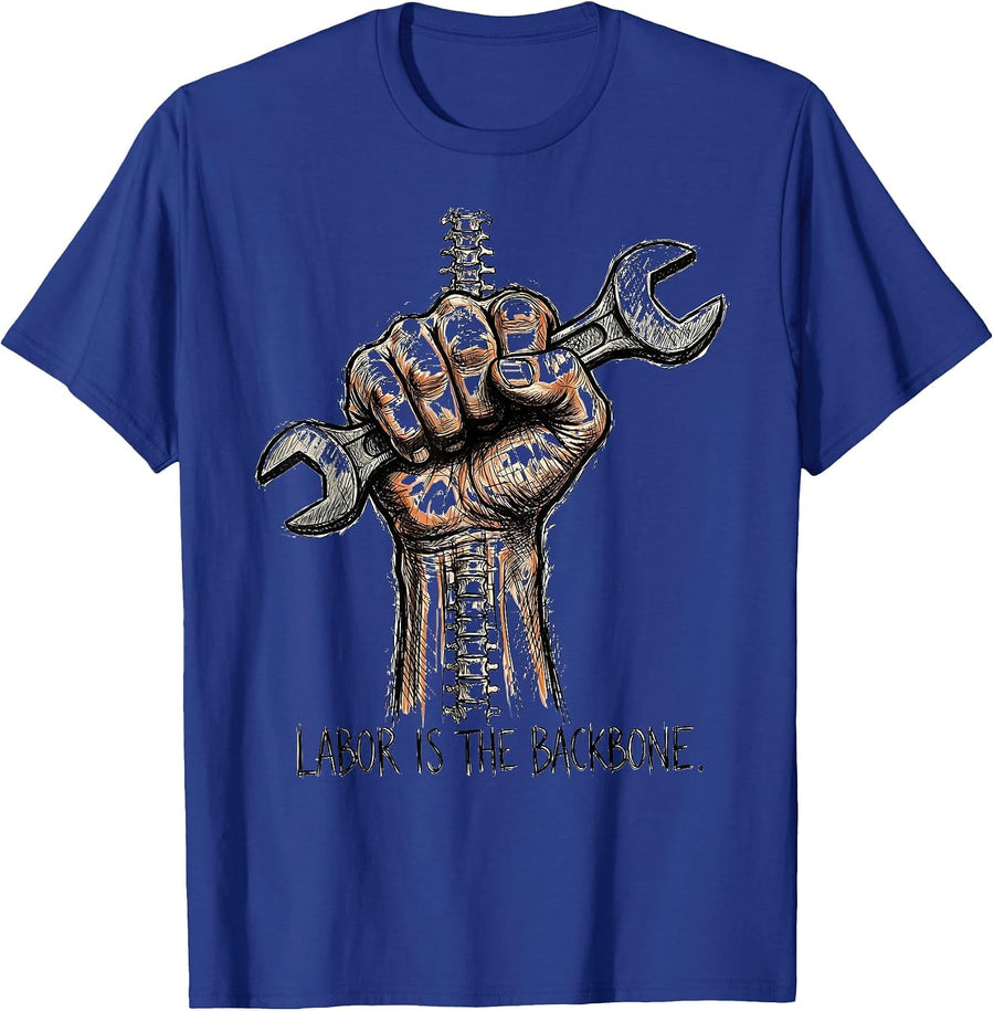 Labor Is the Backbone Labor Day Graphic Design T-Shirt - Royal Blue