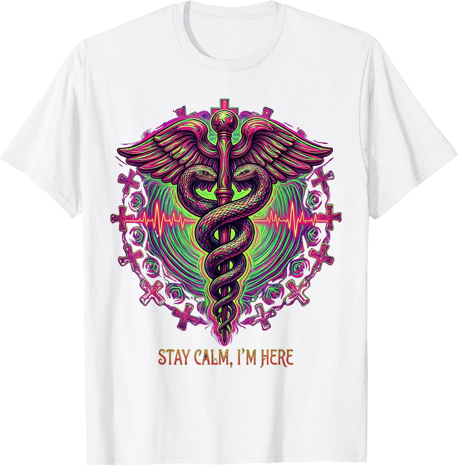 Stay Calm I'm Here EMT Rescue Design T-Shirt - White
