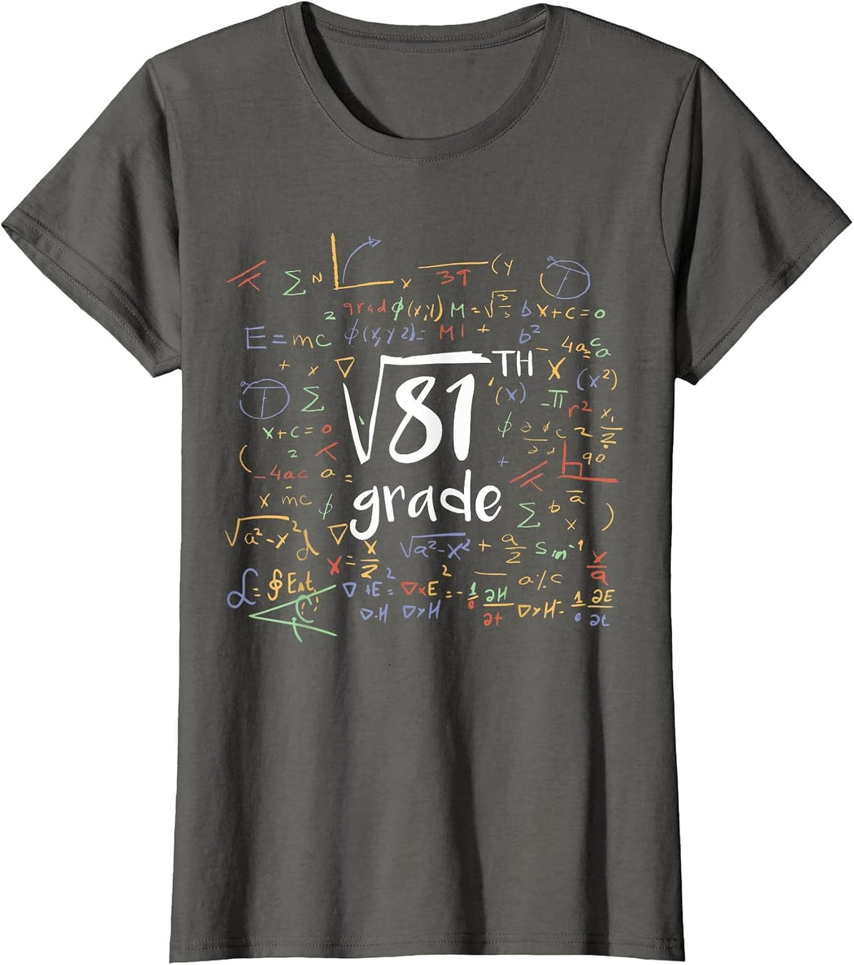 First Day of School 9th Grade Square Root of 81 Math Teacher T-Shirt - Asphalt Grey