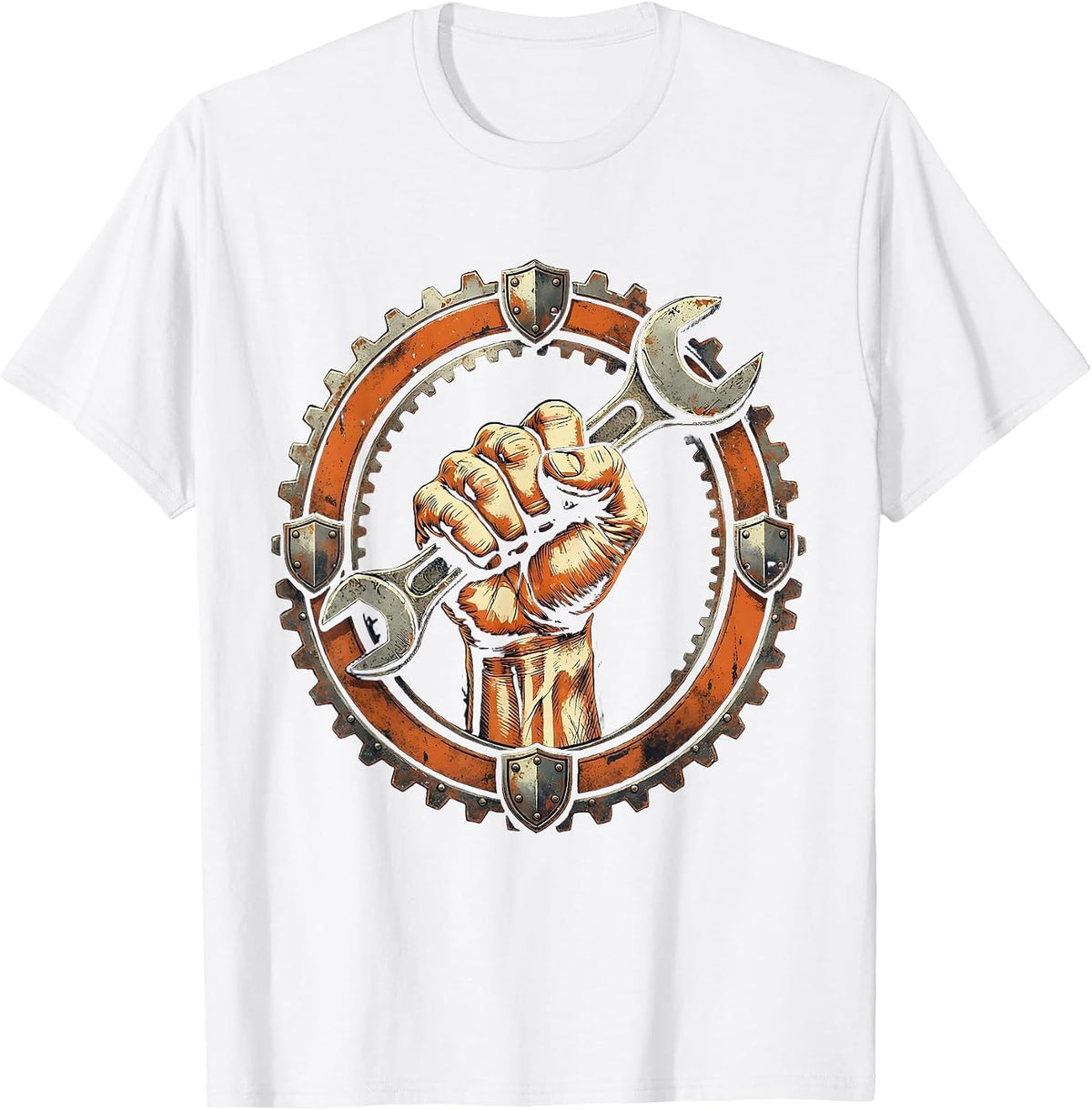 Men's Labor Day Muscular Fist Wrench Graphic T-Shirt - White
