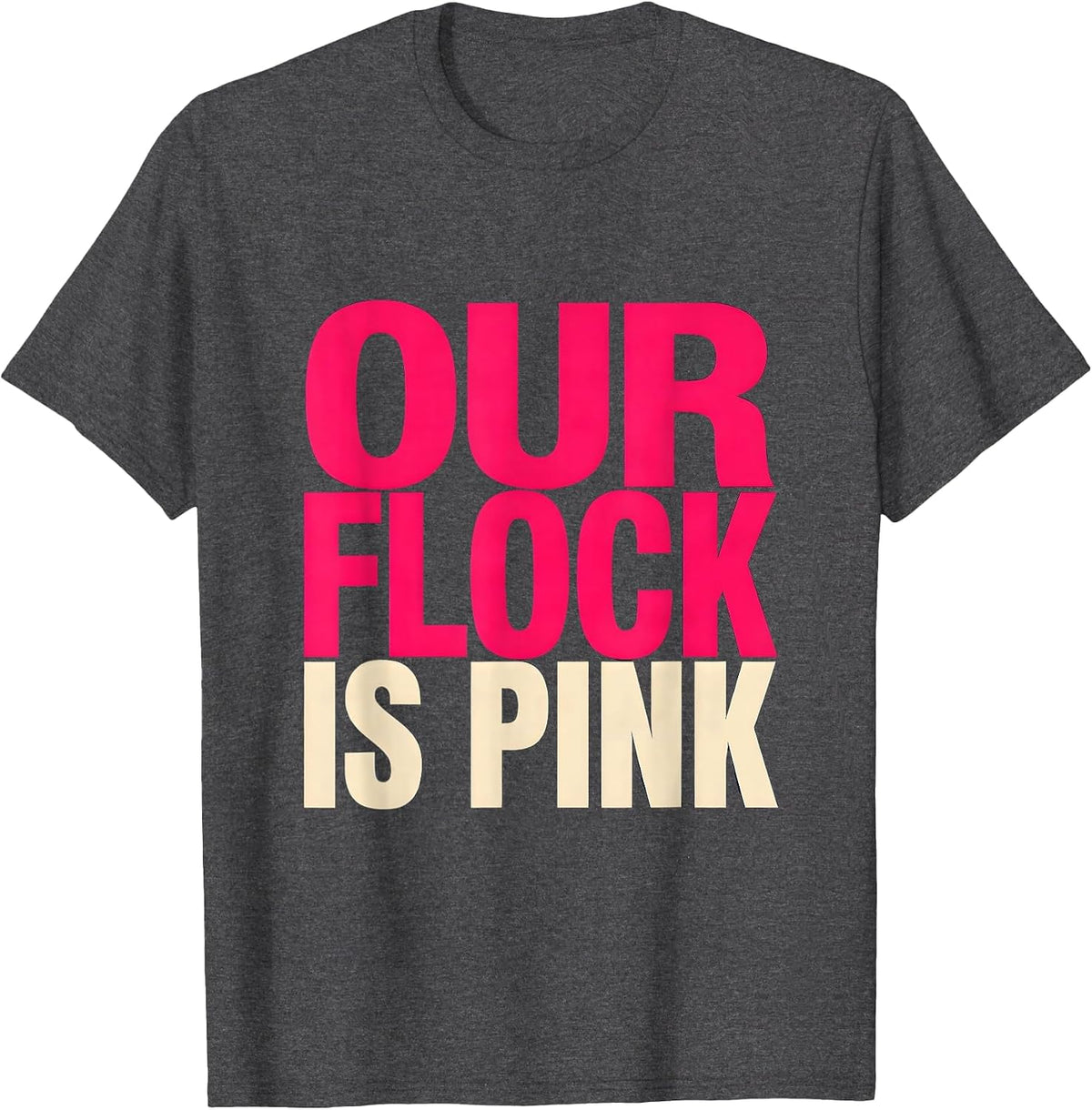 Our Flock Is Pink Flamingo Novelty Family Matching Vacation T-Shirt - Dark Heather Grey