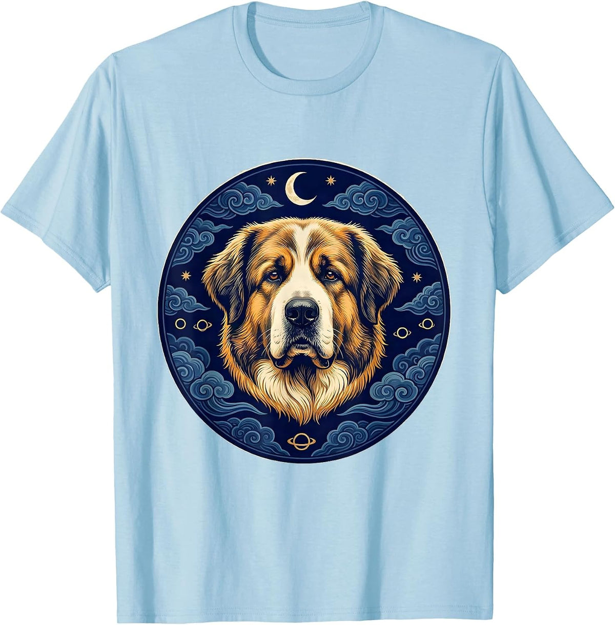 Men's Great Pyrenees Ukiyo-e Dog Breed Portrait Starry Night Style T-Shirt - Baby Blue