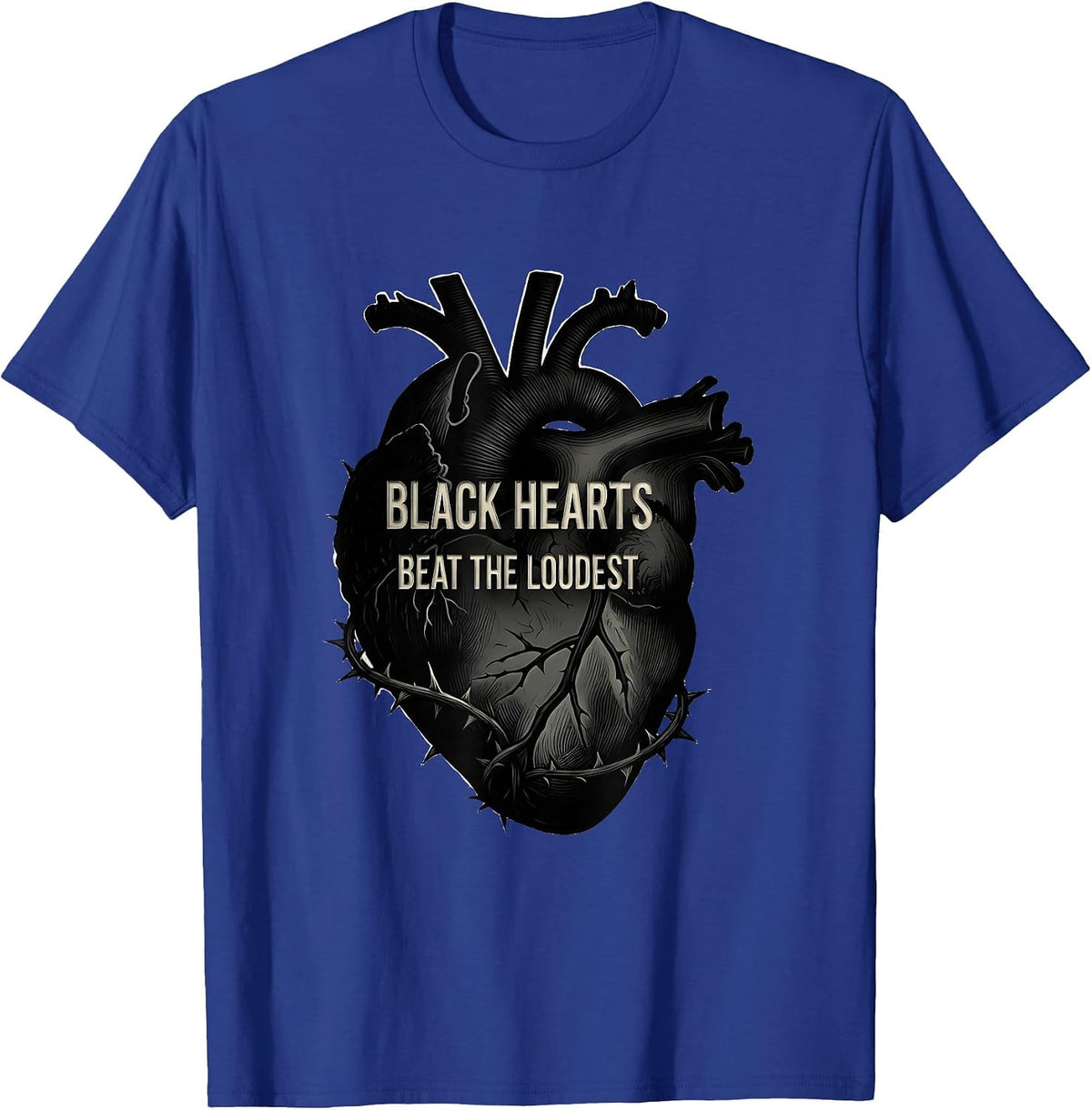 Black Hearts Beat the Loudest Goth Design T-Shirt - Royal Blue