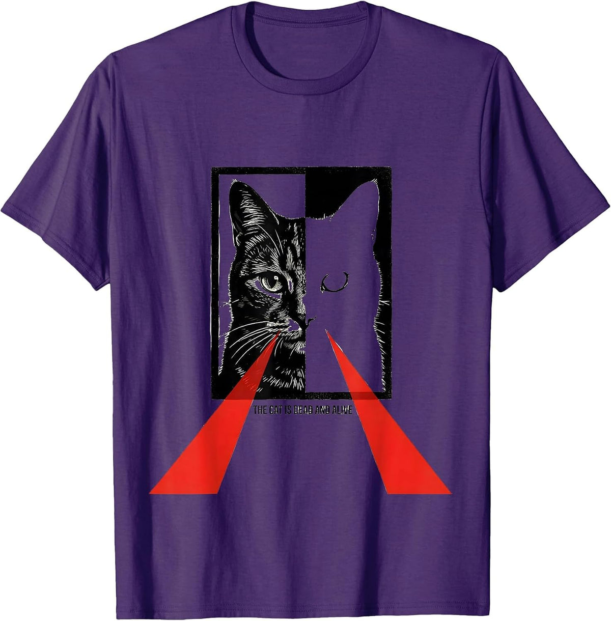 The Cat Is Dead And Alive Stencil Quantum Physics Humor T-Shirt - Purple