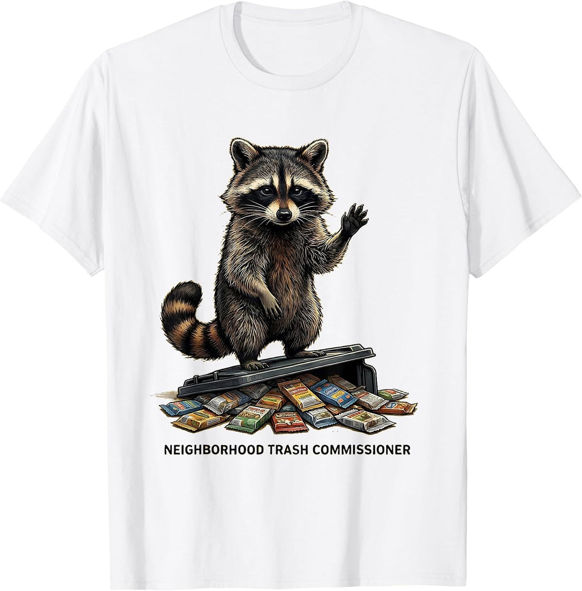 Men's Neighborhood Trash Commissioner Funny Raccoon Animal Humor T-Shirt - White