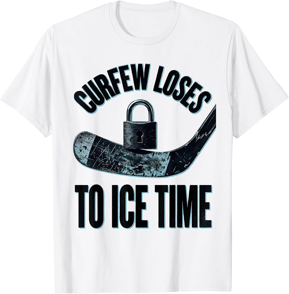 Men's Curfew Loses To Ice Time Funny Ice Hockey Player Gift T-Shirt - White