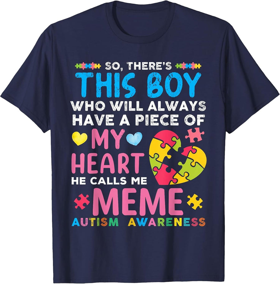 There's This Boy He Calls Me Meme Autism Awareness T-Shirt - Navy Blue