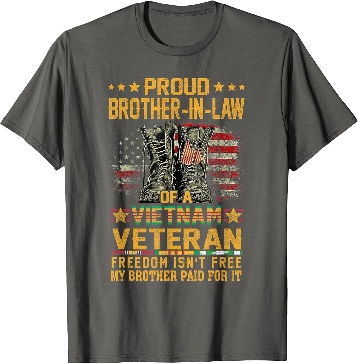 Proud Brother-in-Law of Vietnam Veteran Patriotic US Vet T-Shirt - Asphalt Grey