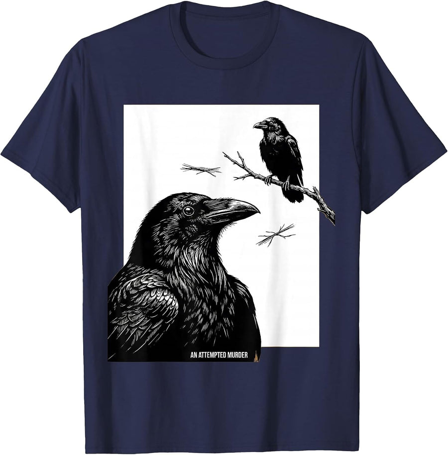 An Attempted Murder Scratchboard Crow Humor Bird Lover Gift T-Shirt - Navy Blue