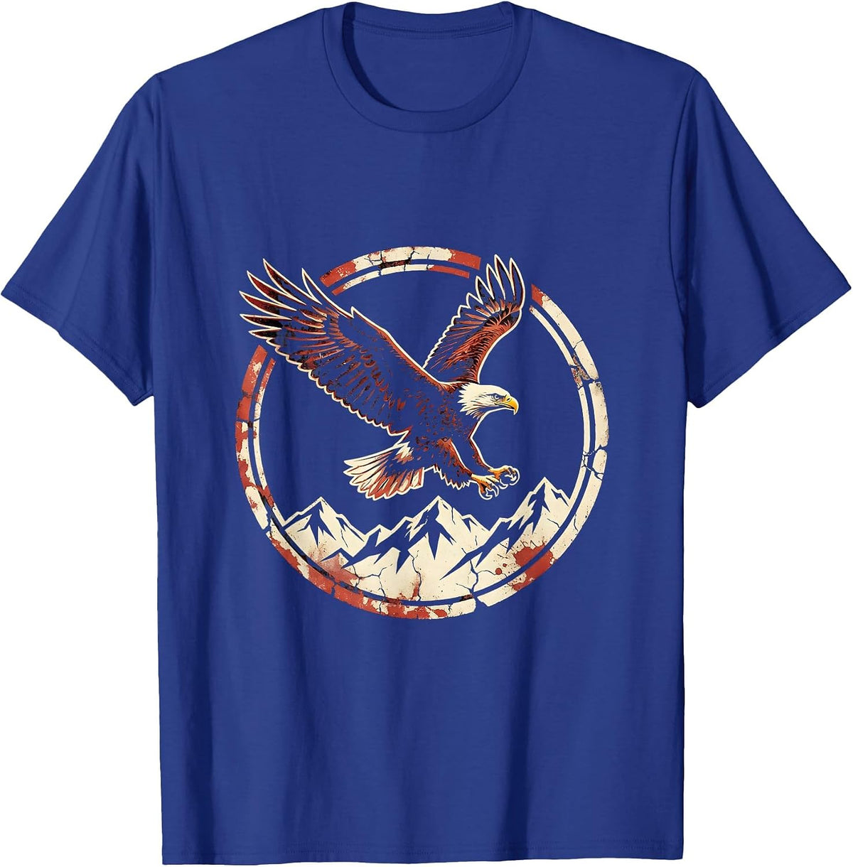 Bald Eagle Soaring Over Mountains Patriotic Design T-Shirt - Royal Blue